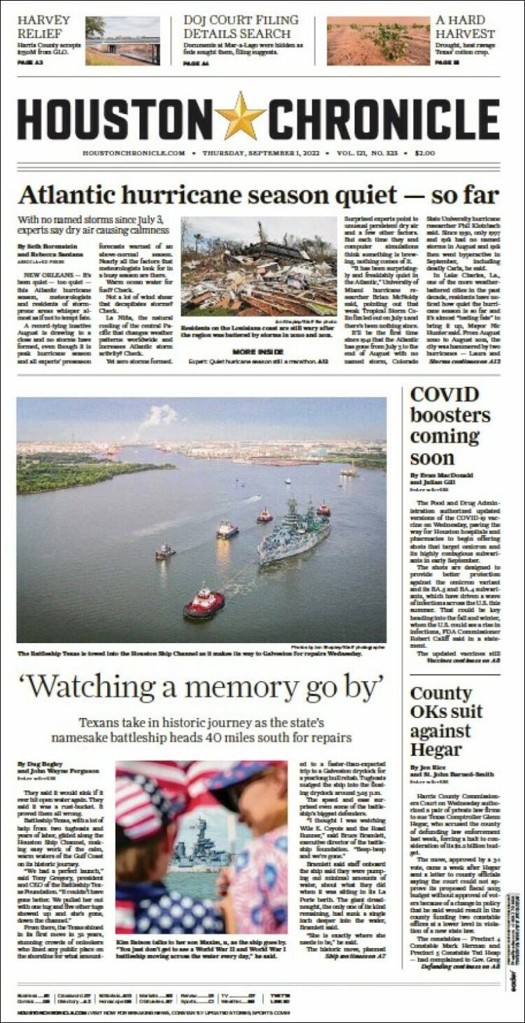 Portada de Houston Chronicle (USA)