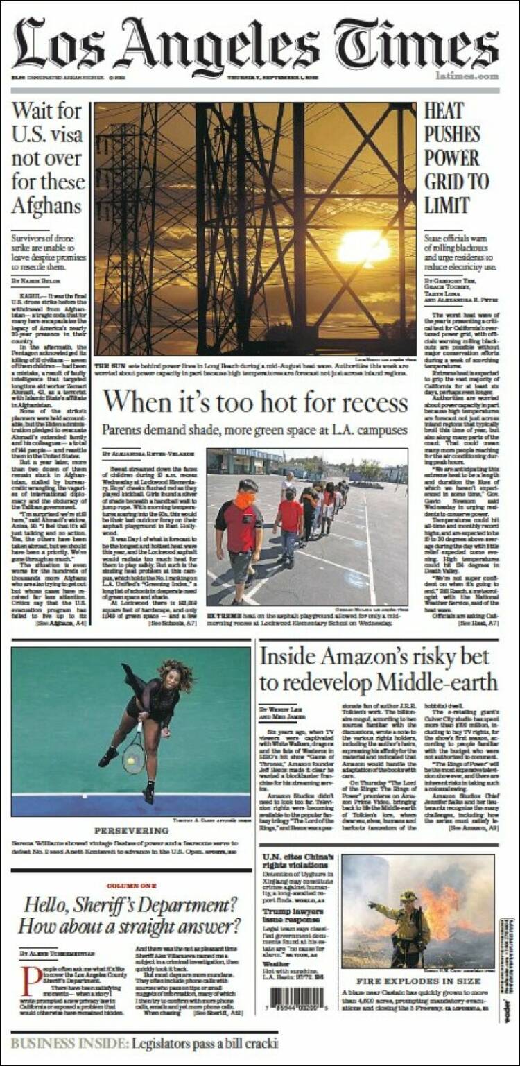 Portada de Los Angeles Times (USA)