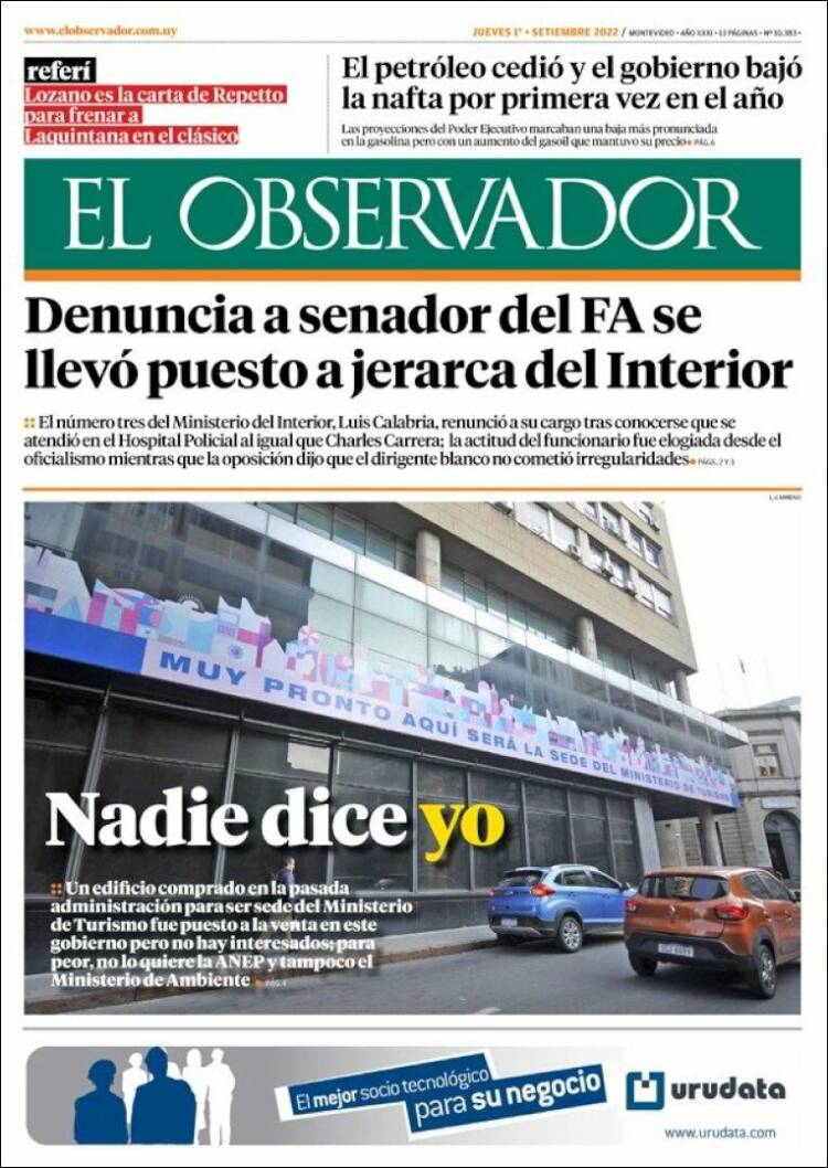 Portada de El Observador (Uruguay)