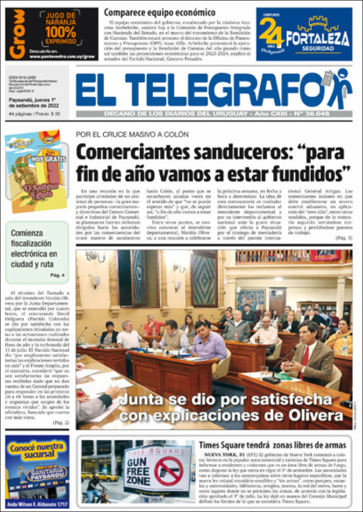 Portada de El Telégrafo (Uruguay)