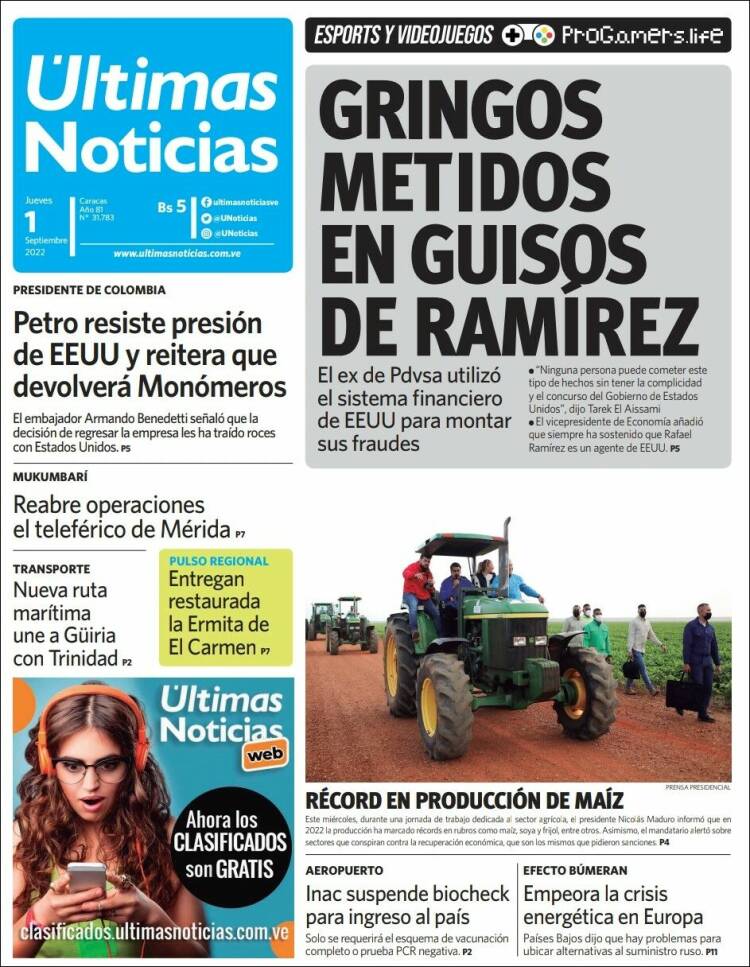 Portada de Últimas Noticias (Venezuela)