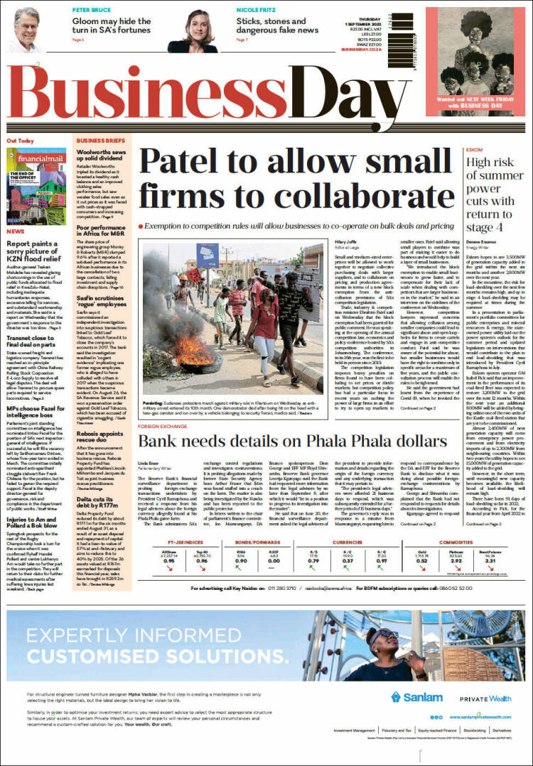 Portada de Business Day (Sud&aacute;frica)