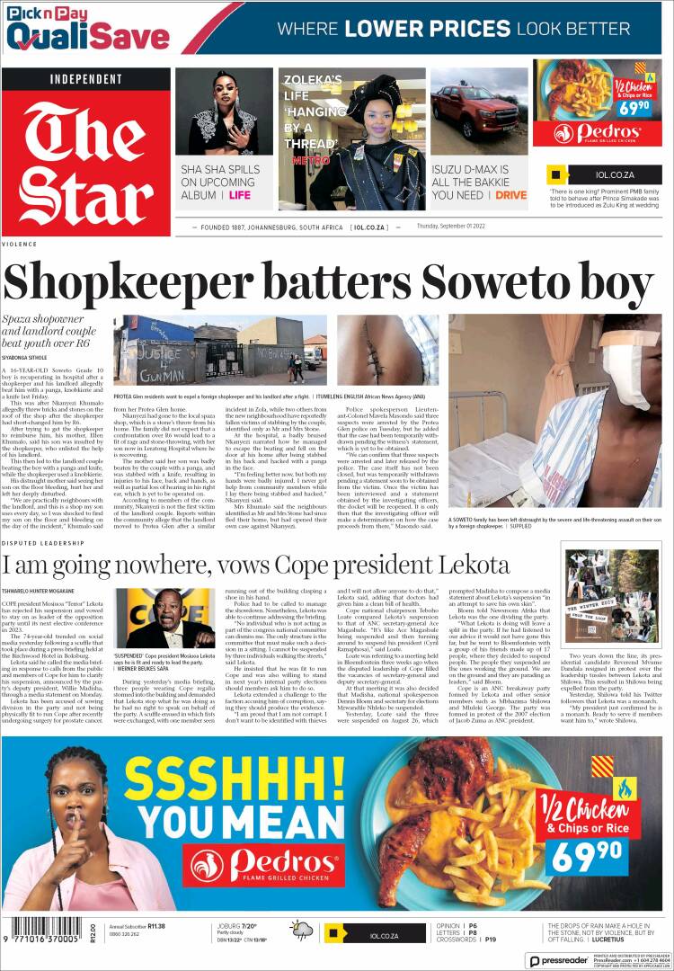 Portada de The Star (Sud&aacute;frica)