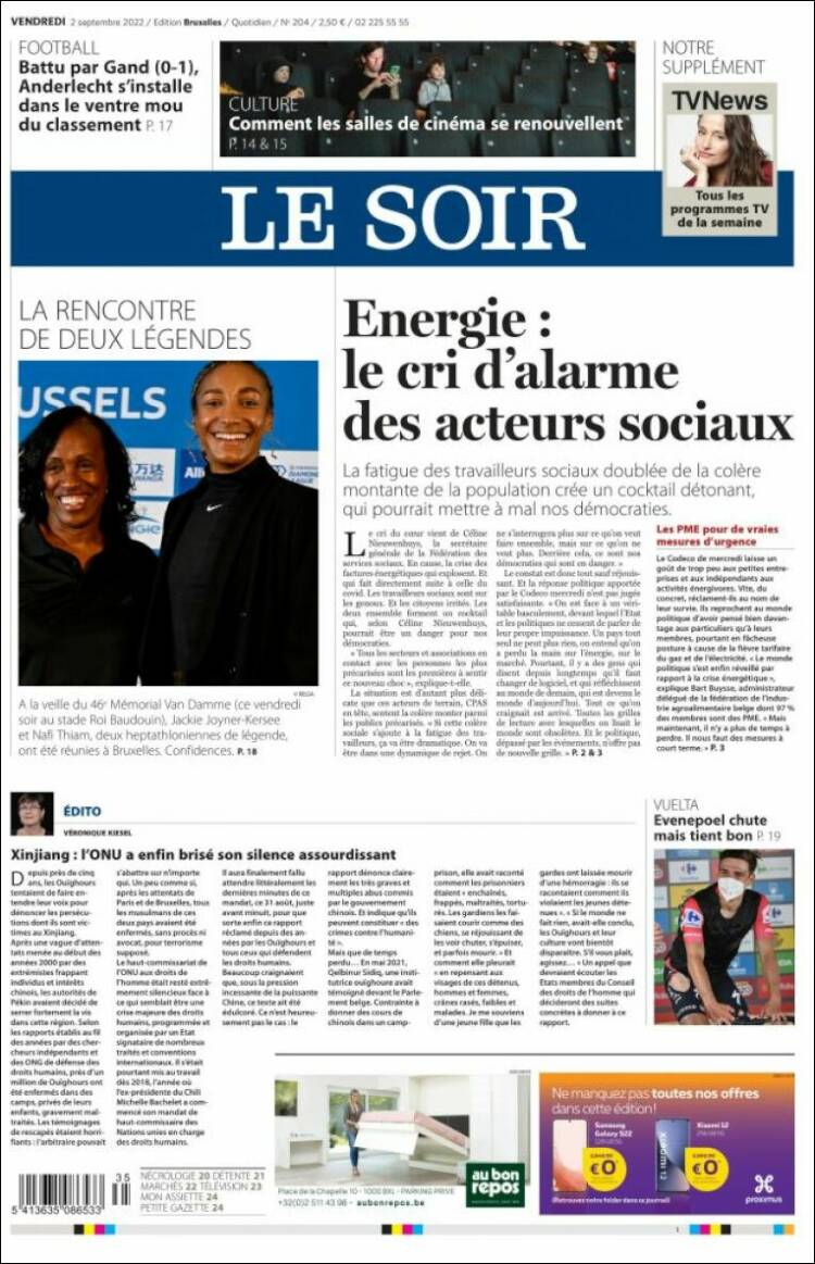 Portada de Le Soir (B&eacute;lgica)