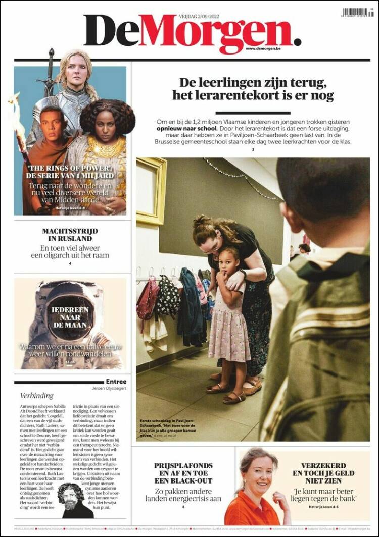 Portada de De Morgen (B&eacute;lgica)