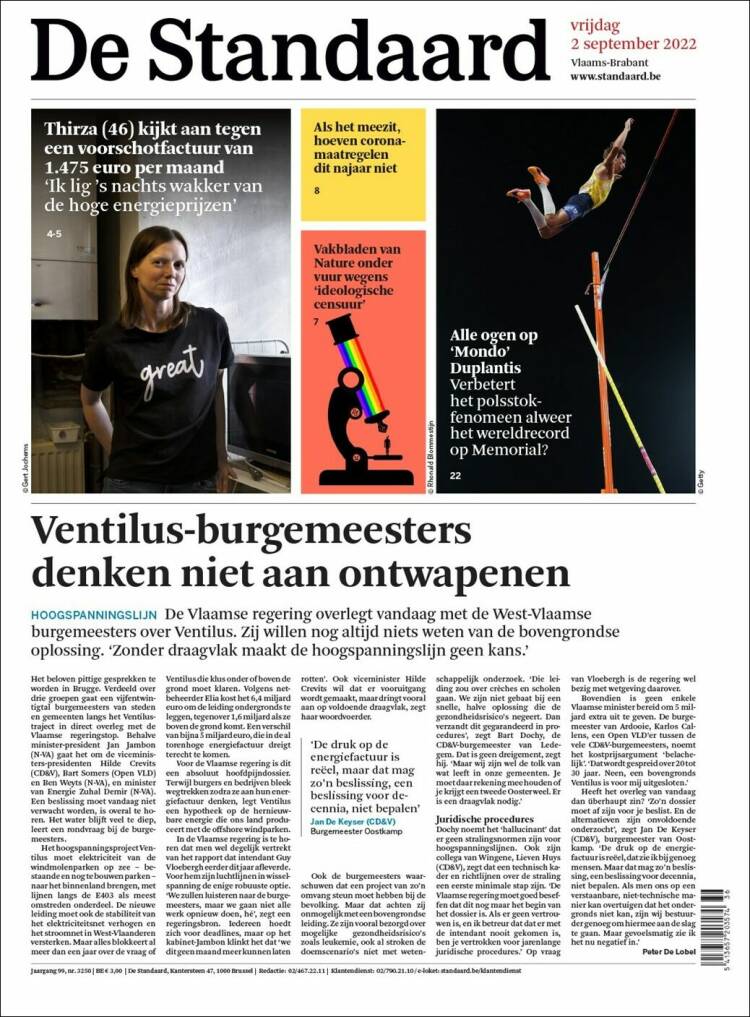 Portada de De Standaard (B&eacute;lgica)