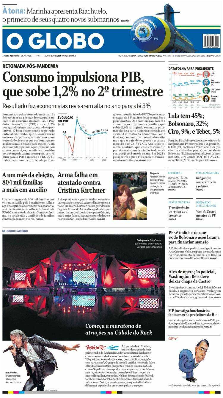 Portada de O Globo (Brasil)