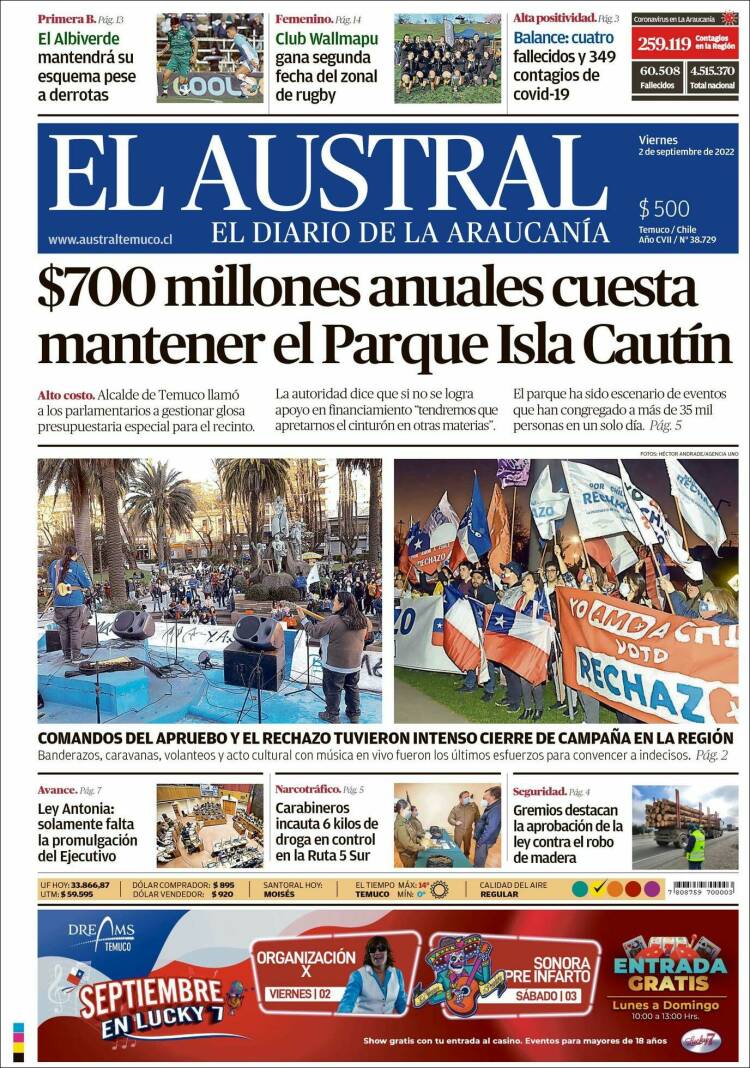 Portada de El Austral de Temuco (Chile)