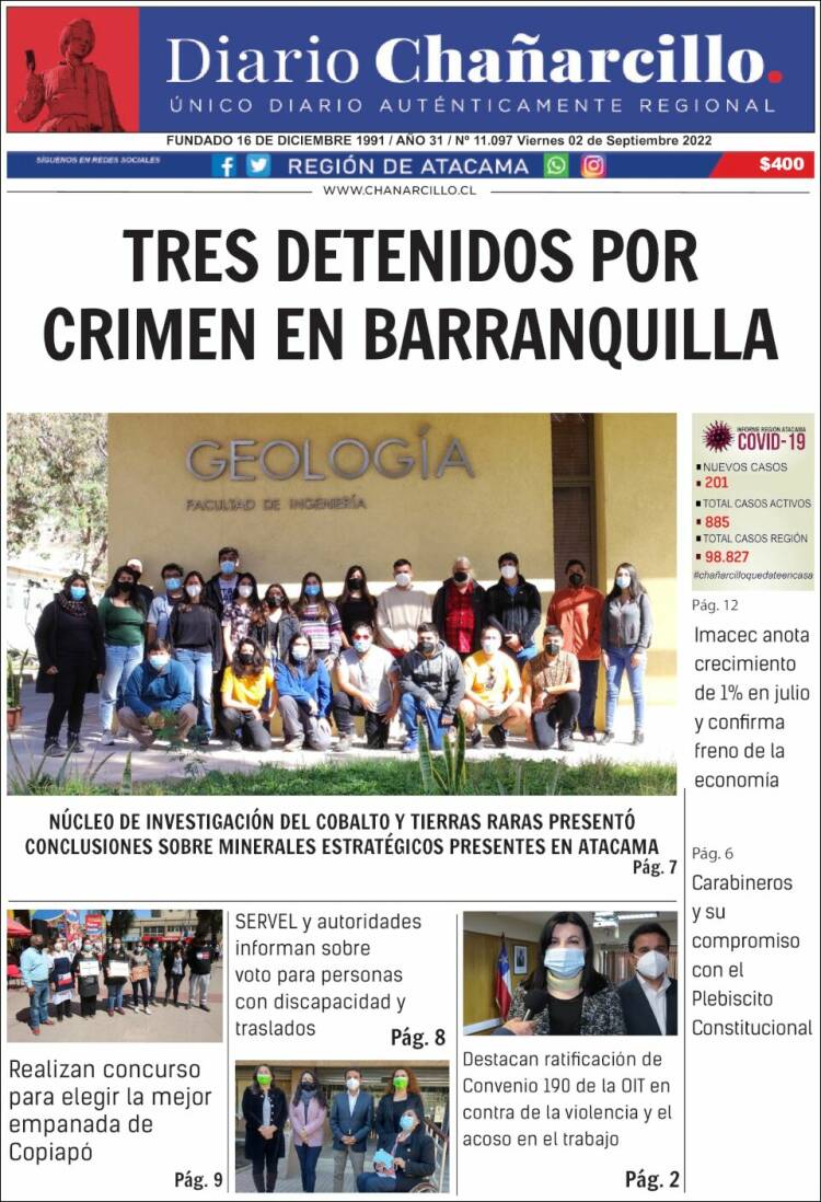Portada de Diario Chañarcillo (Chile)