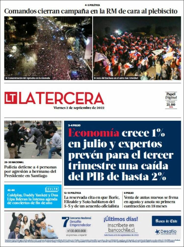 Portada de La Tercera (Chile)