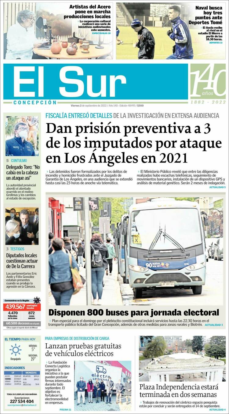 Portada de El Sur (Chile)