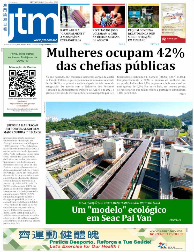 Portada de Jornal Tribuna de Macau (China)