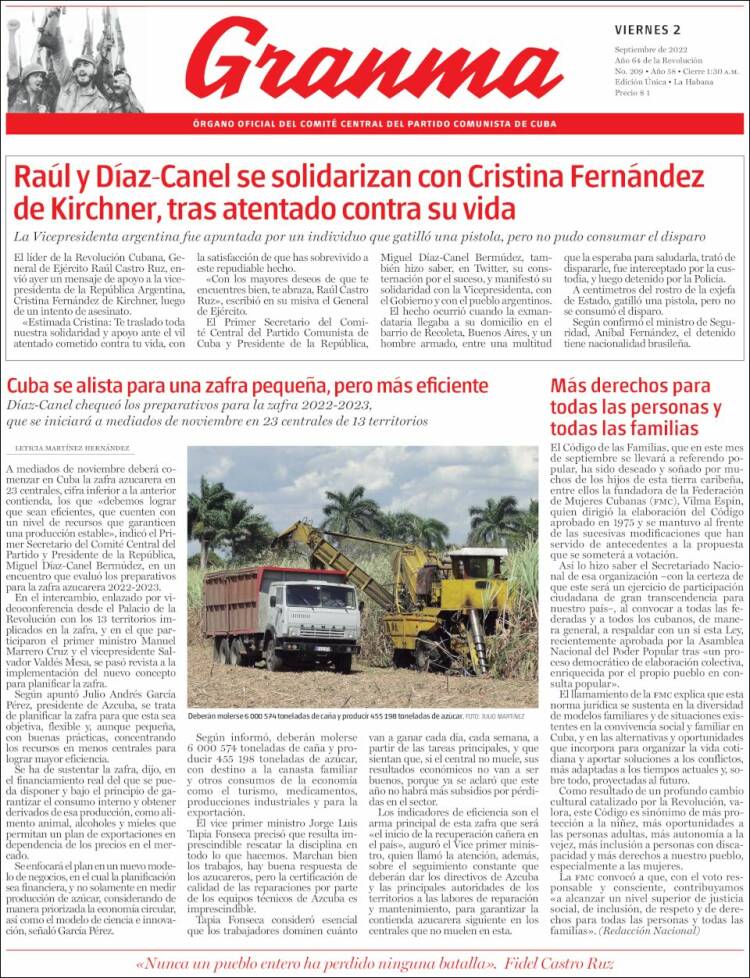 Portada de Granma (Cuba)