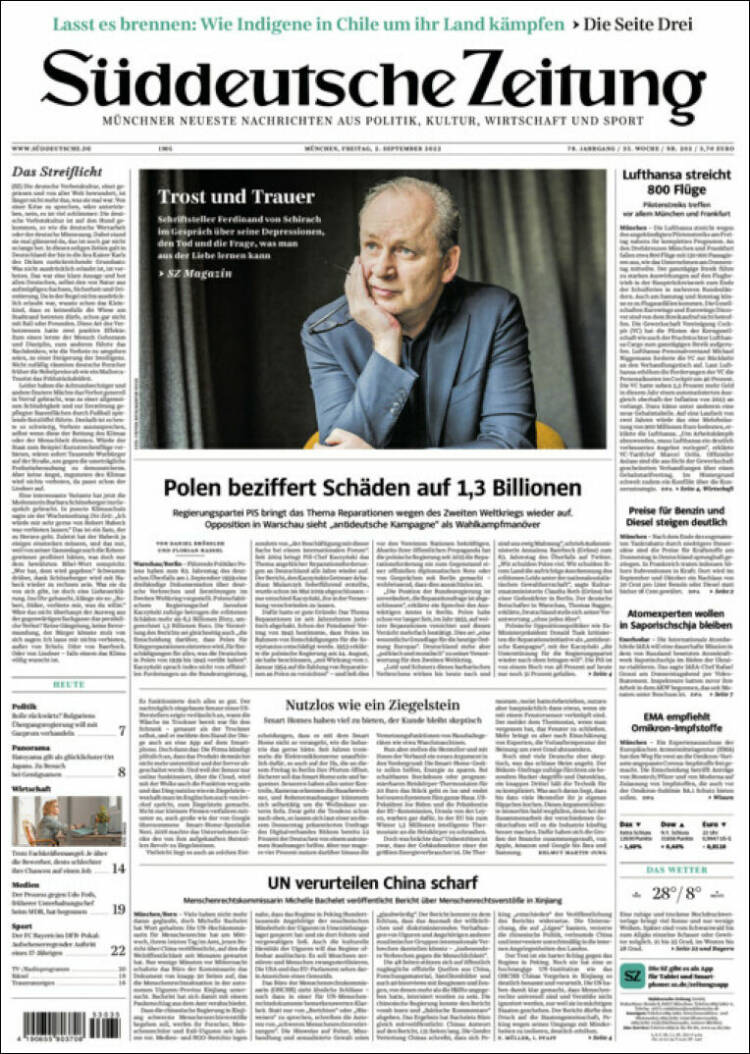 Portada de Sueddeutsche (Alemania)