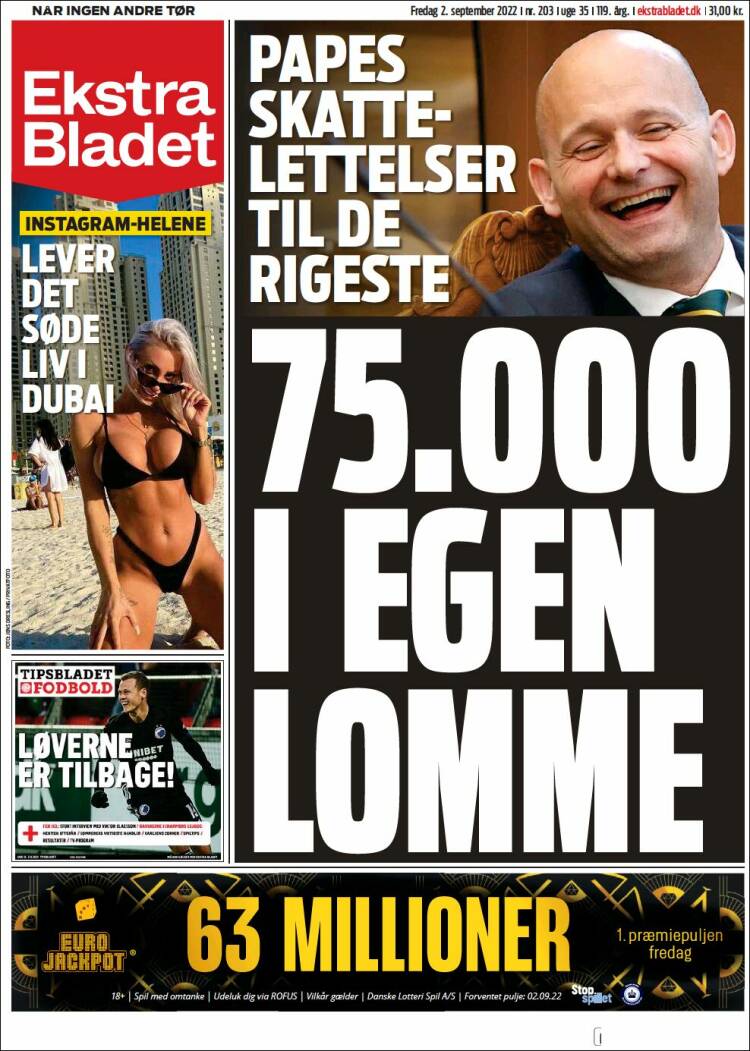 Portada de Ekstra Bladet (Dinamarca)