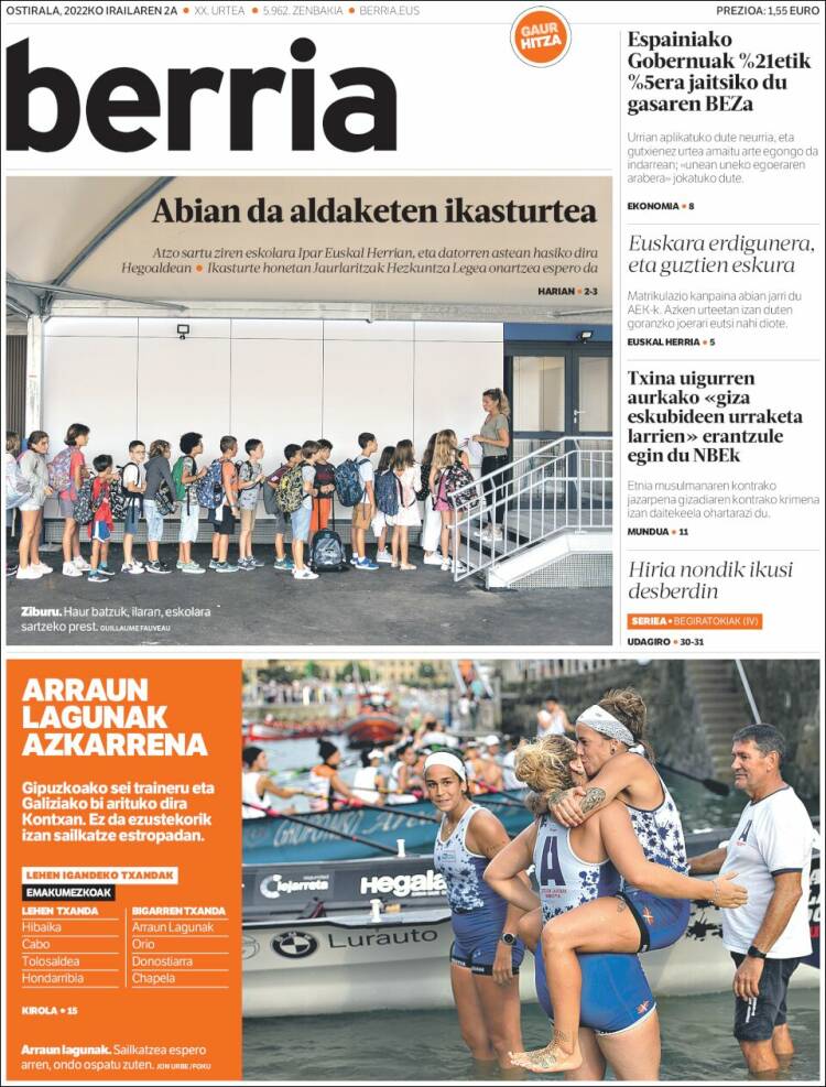 Portada de Berria (Espagne)