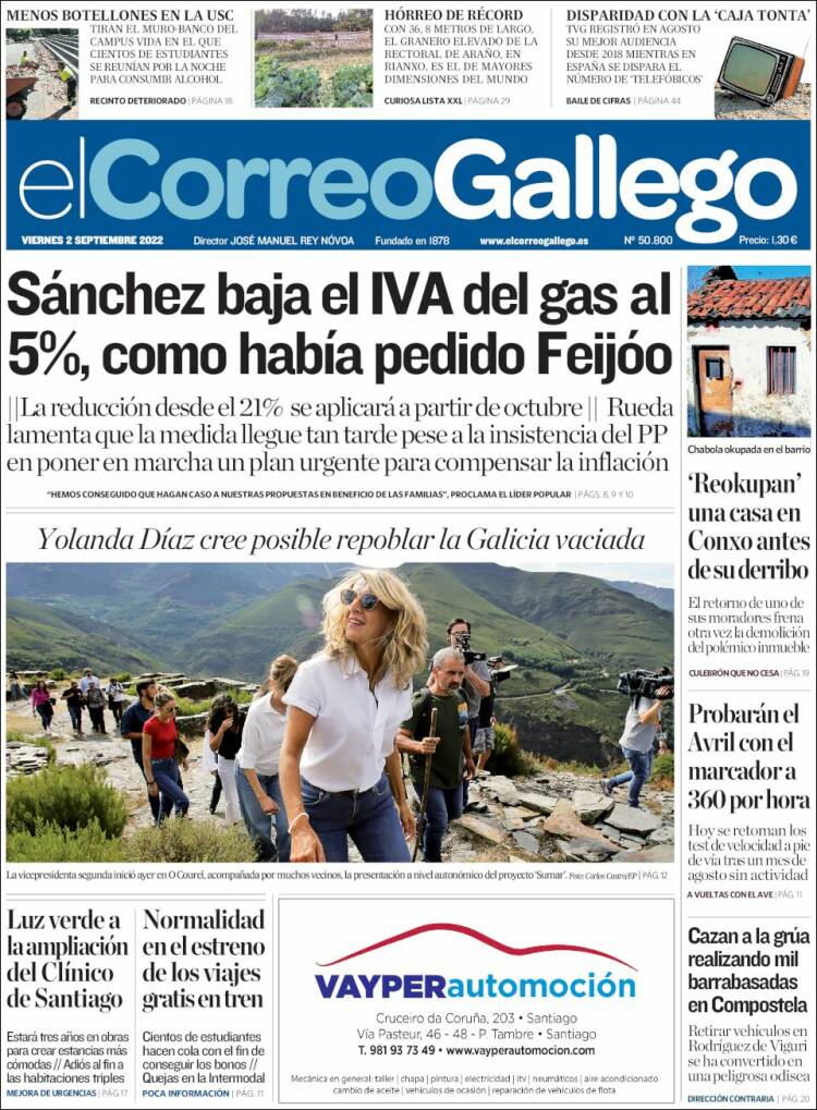 Portada de El Correo Gallego (Espagne)