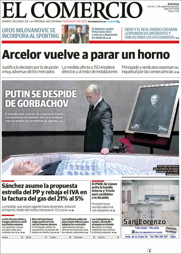 Portada de El Comercio (Espagne)
