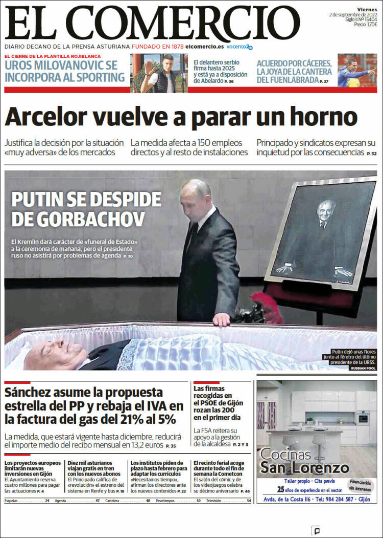 Portada de El Comercio - Gijón (Espagne)