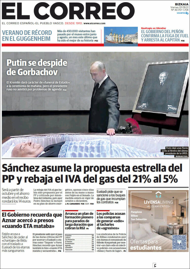 Portada de El Correo (Espagne)