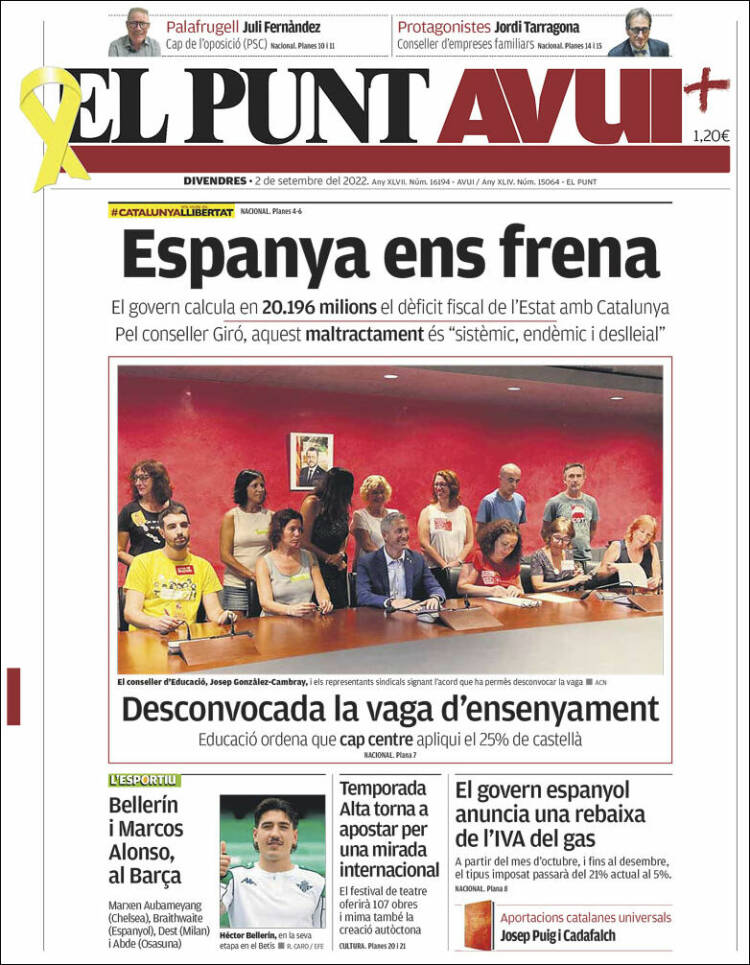Portada de El Punt Avui (Espagne)