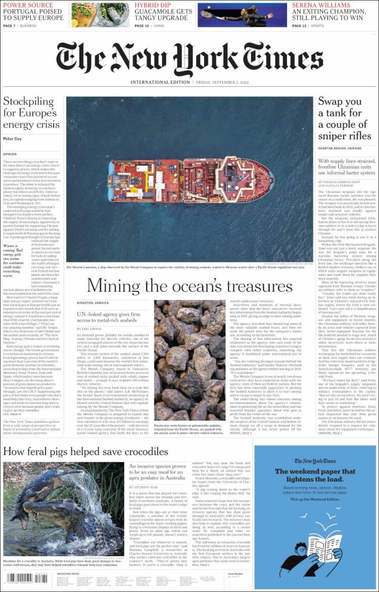 Portada de International New York Times (Europa)