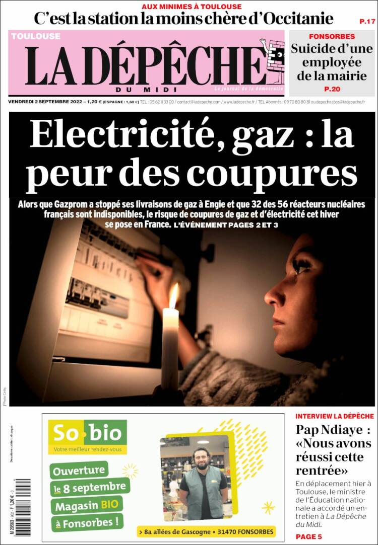 Portada de La Dépêche du Midi (Francia)