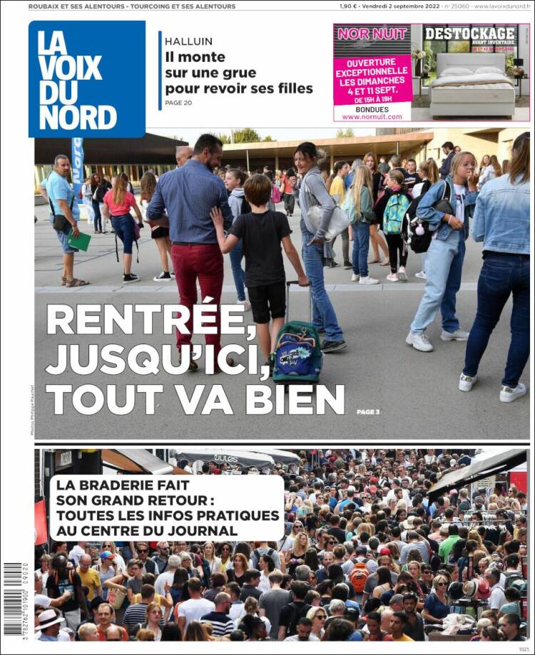 Portada de La Voix du Nord (Francia)