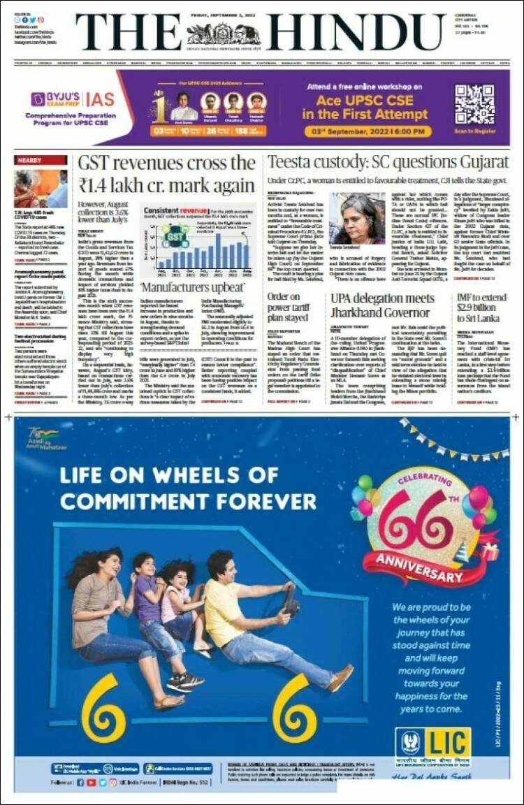 Portada de The Hindu (India)