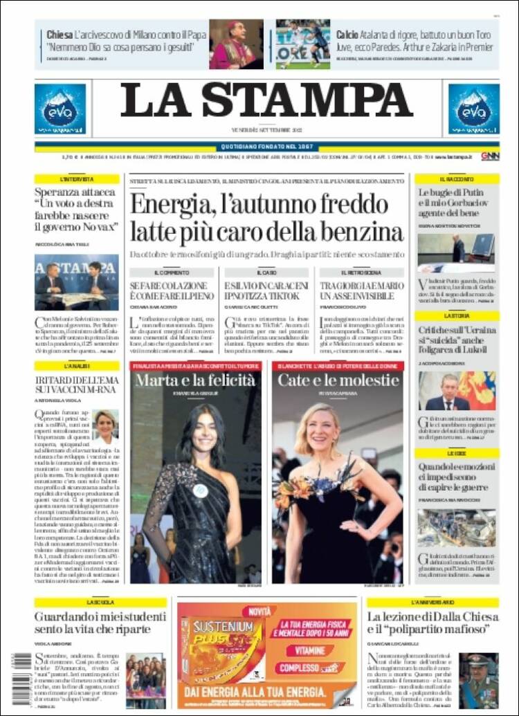 Portada de La Stampa (Italia)