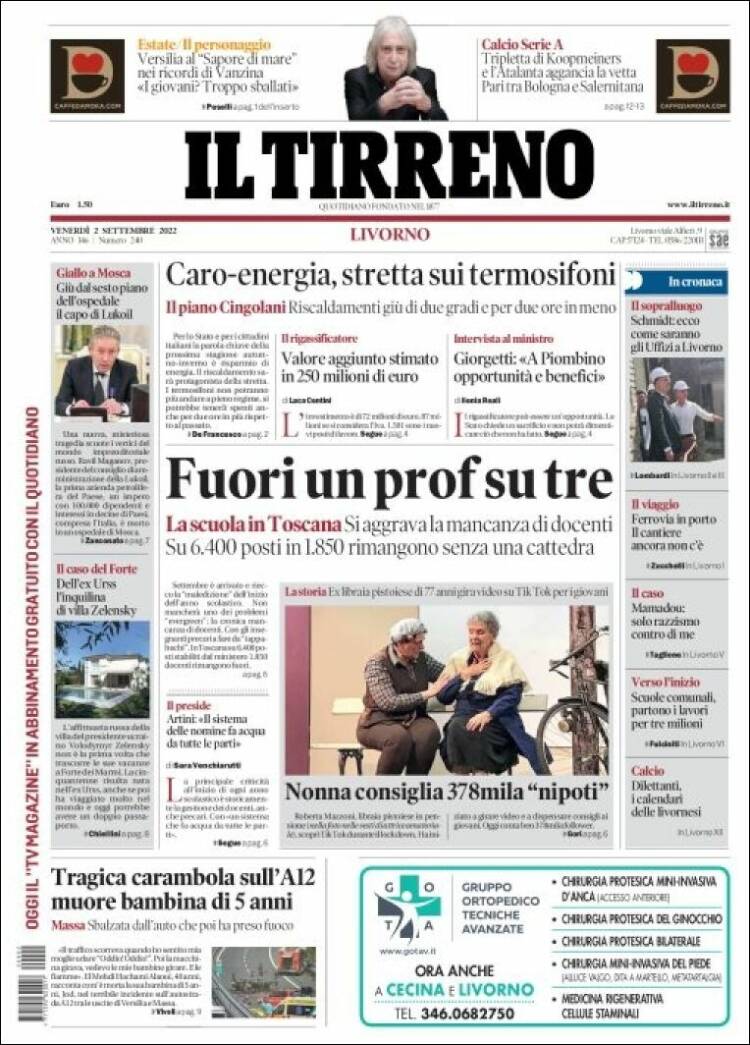 Portada de Il Tirreno (Italia)