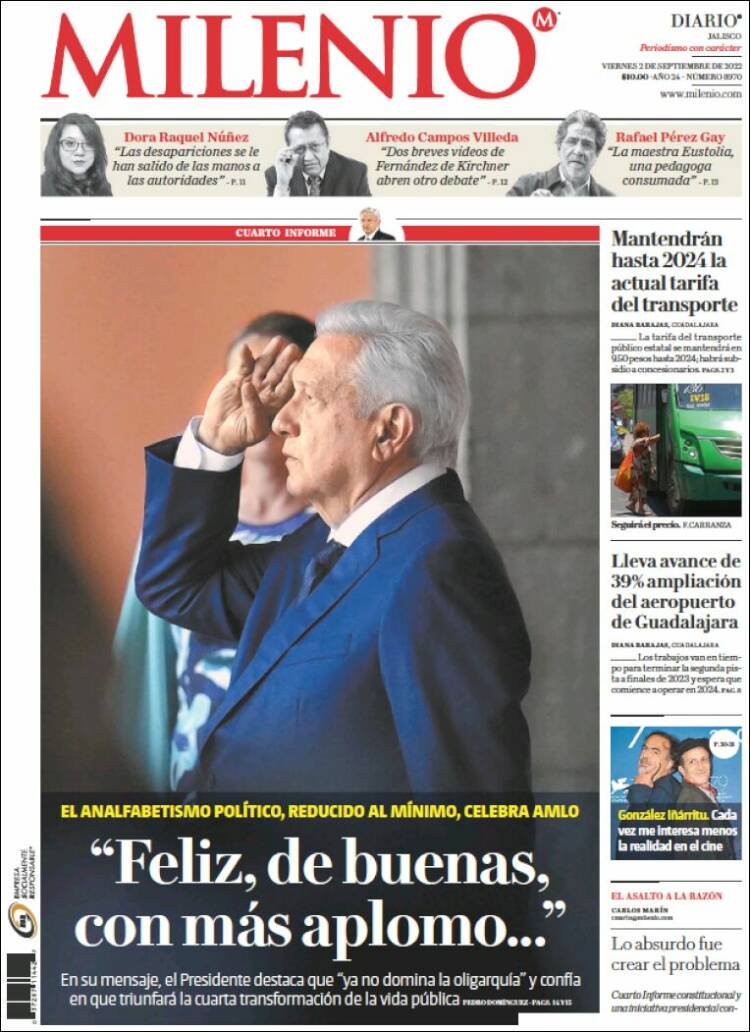 Portada de Milenio - Jalisco (México)