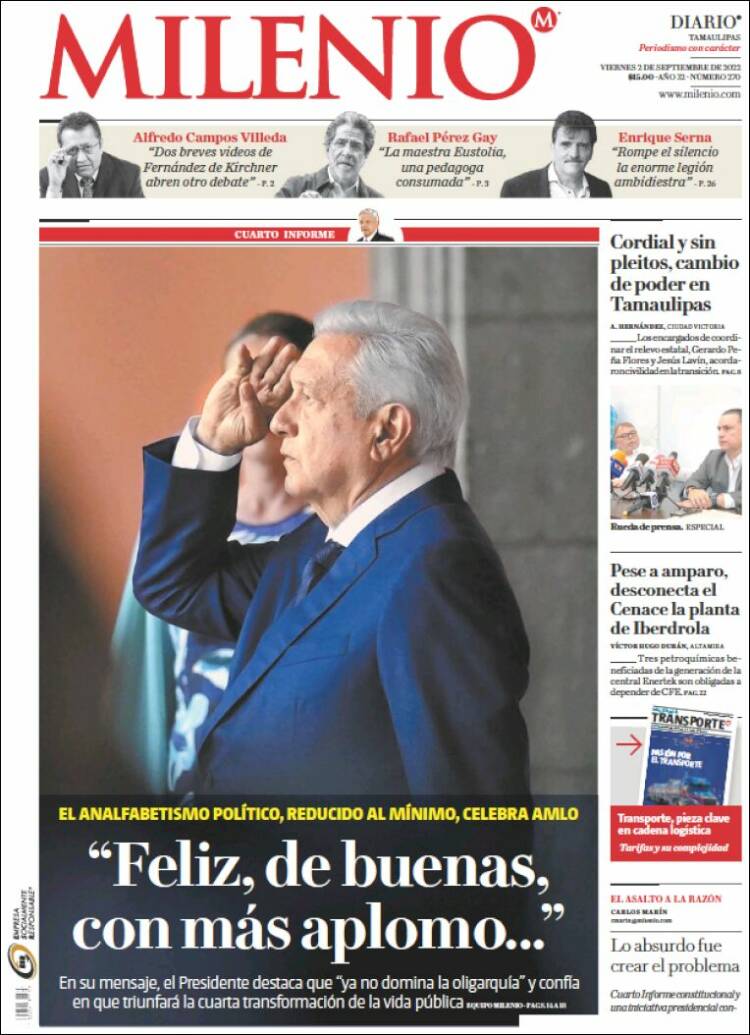 Portada de Milenio - Tamaulipas (México)