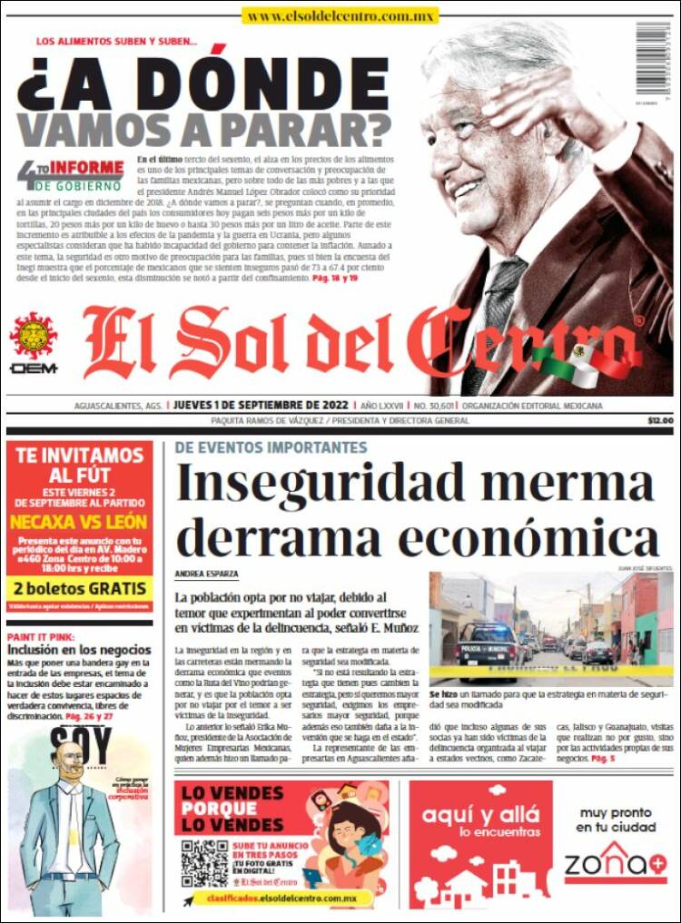 Portada de El Sol del Centro (México)