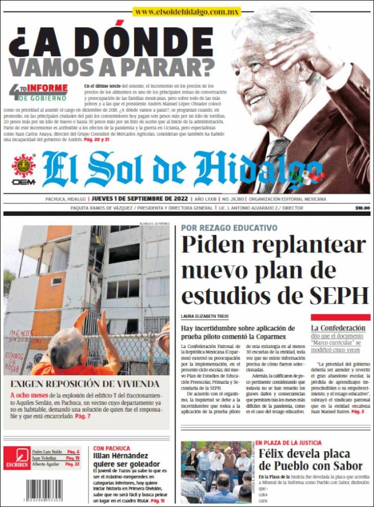 Portada de El Sol de Hidalgo (México)