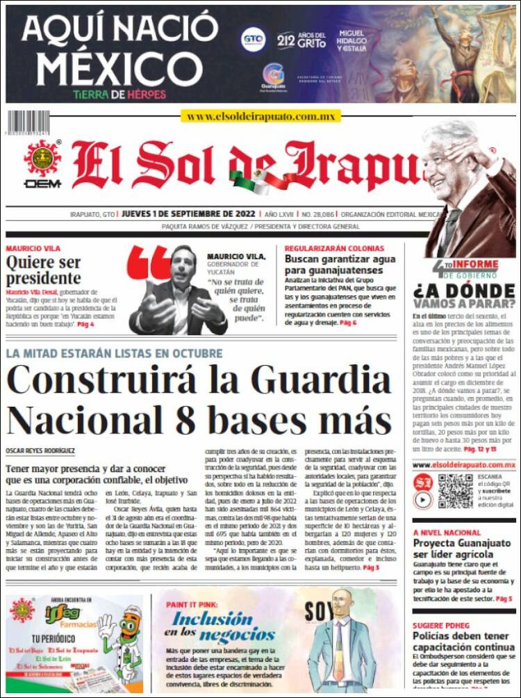 Portada de El Sol de Irapuato (México)