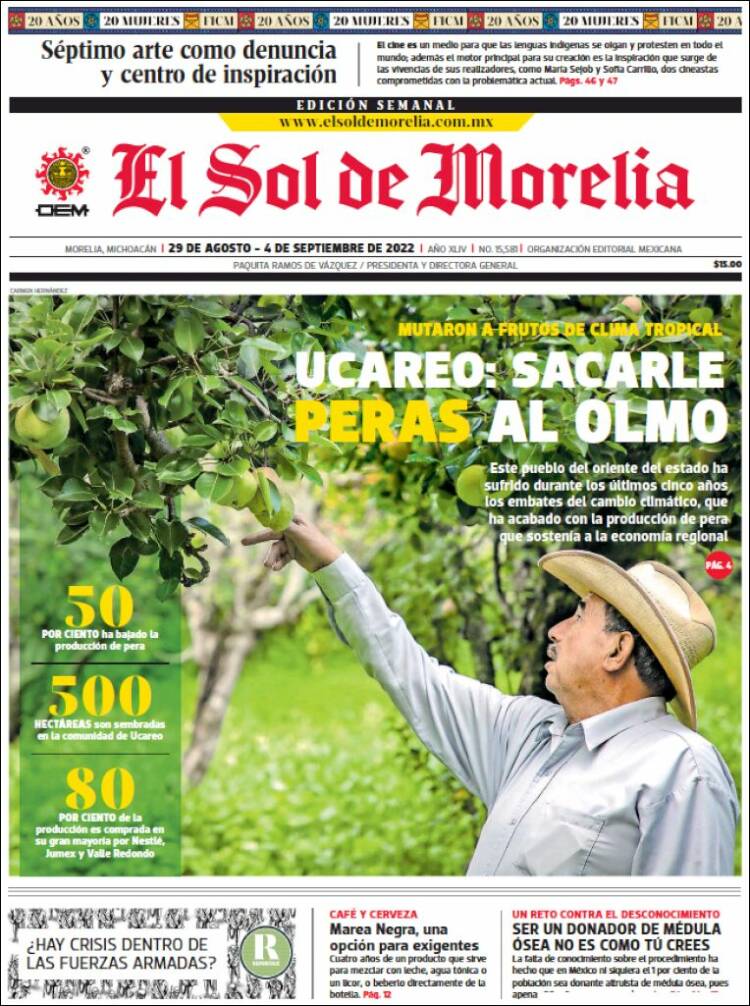 Portada de El Sol de Morelia (México)