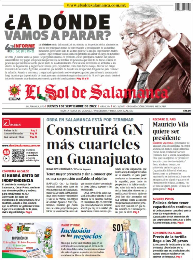 Portada de El Sol de Salamanca (México)