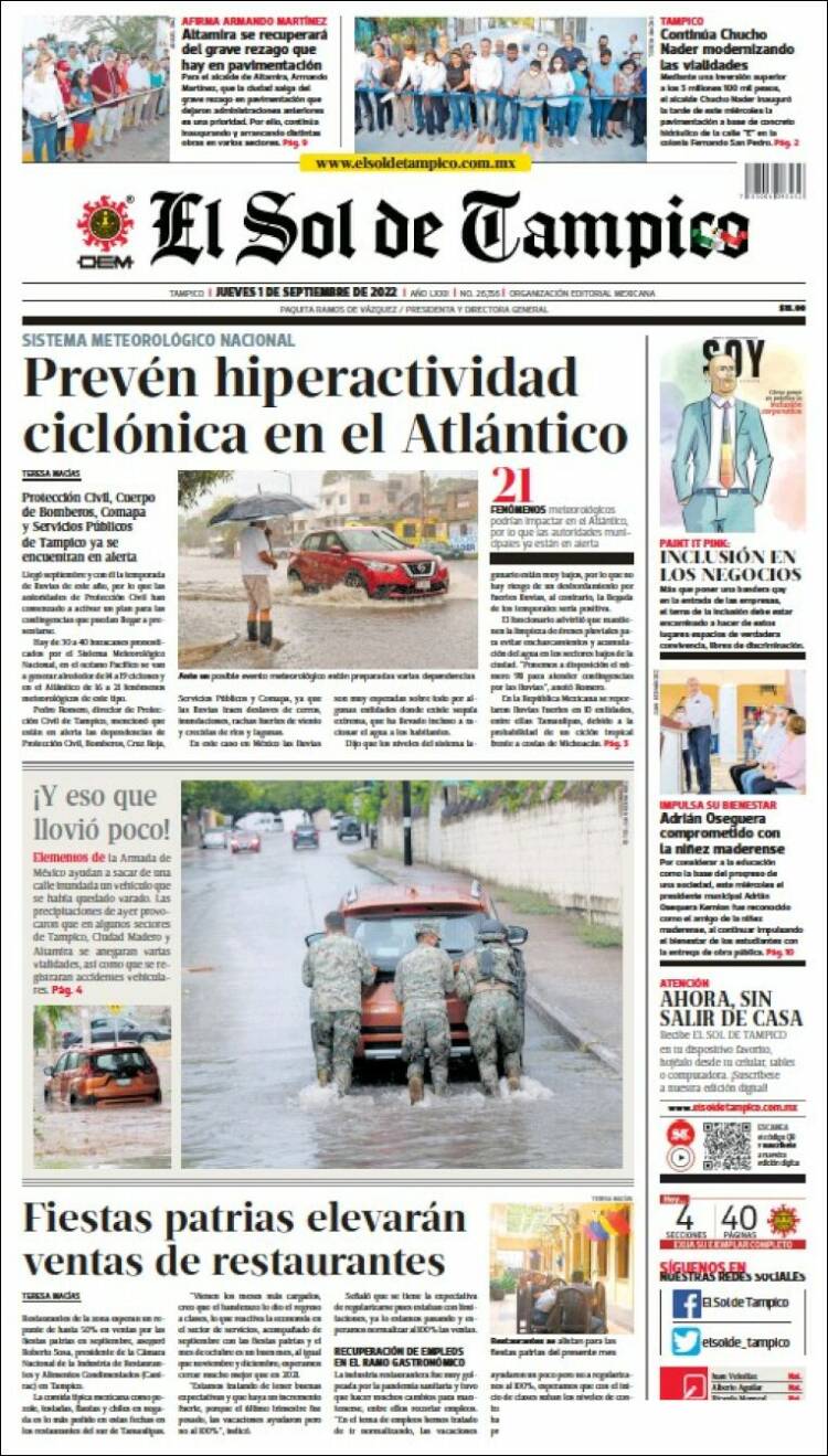 Portada de El Sol de Tampico (México)