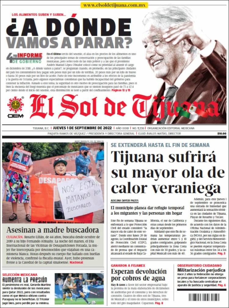 Portada de El Sol de Tijuana (México)