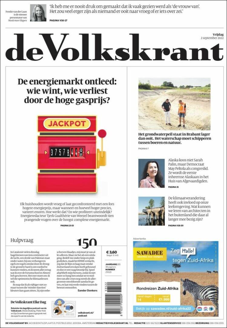 Portada de De Volkskrant (Pa&iacute;ses Bajos)