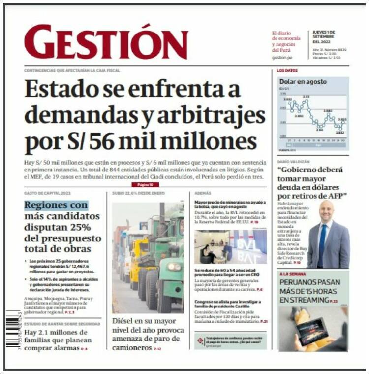 Portada de Diario Gestión (Per&uacute;)