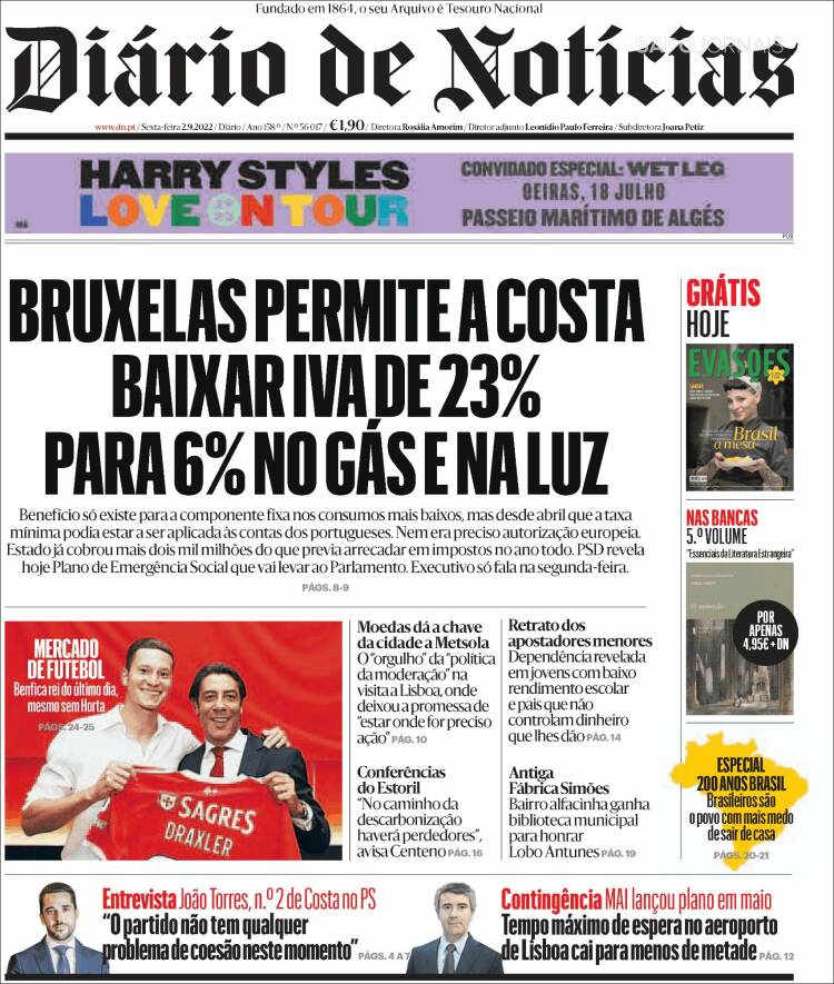 Portada de Diário de Noticias (Portugal)