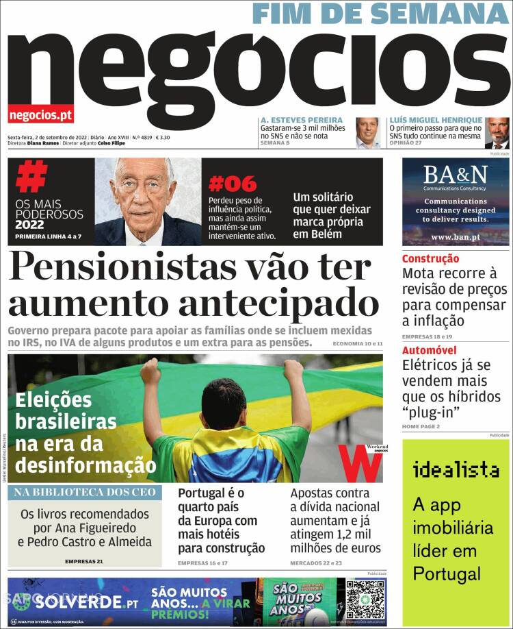 Portada de Jornal de Negócios (Portugal)