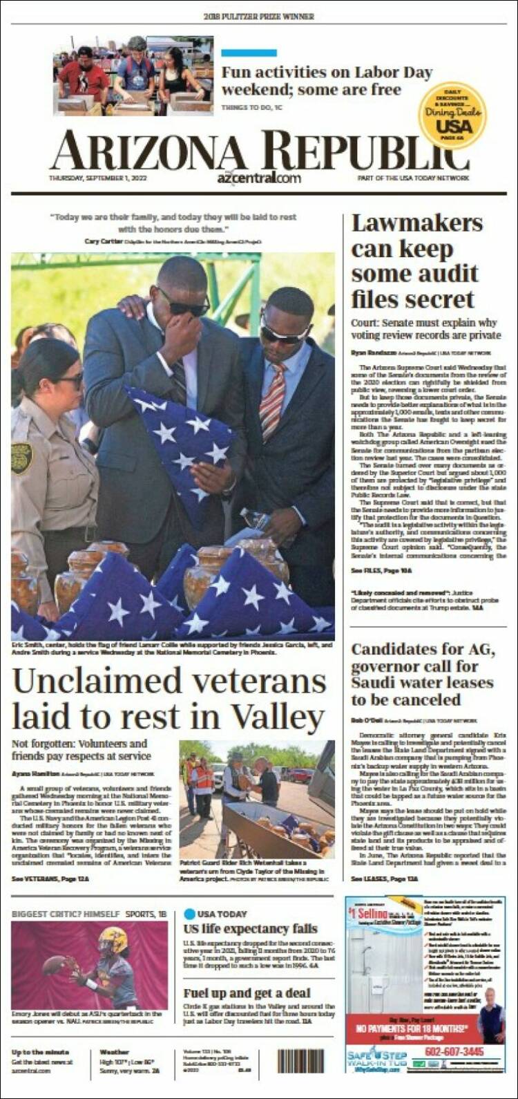 Portada de Arizona Republic News (USA)