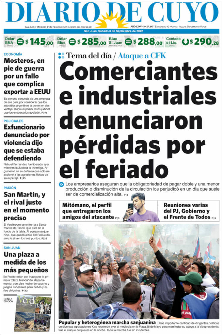 Portada de Diario de Cuyo (Argentina)