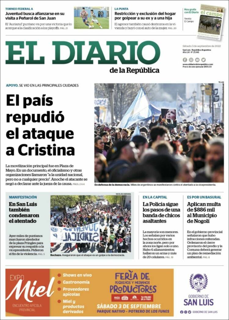 Portada de Diario de la República (Argentina)