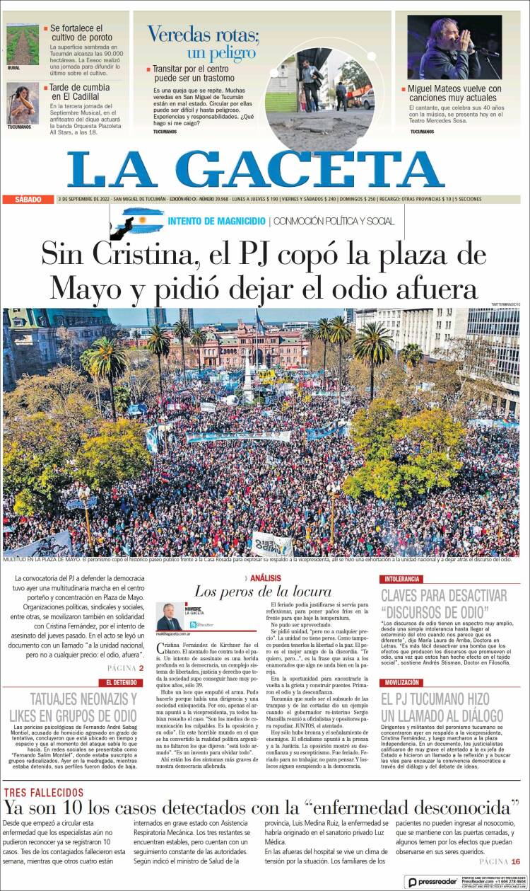 Portada de La Gaceta (Argentina)