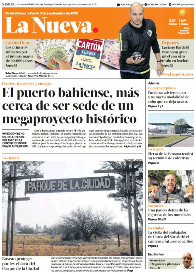 Portada de La Nueva Provincia (Argentina)