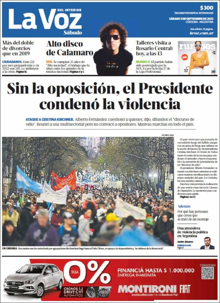 Portada de La Voz del Interior (Argentina)